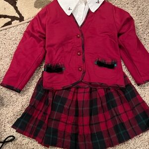 Red Plaid Skirt and Blazer Set